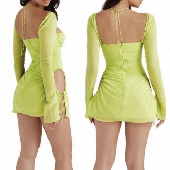 NWT House Of CB  Baby lime chiffon halter mini dress - Picture 2 of 9